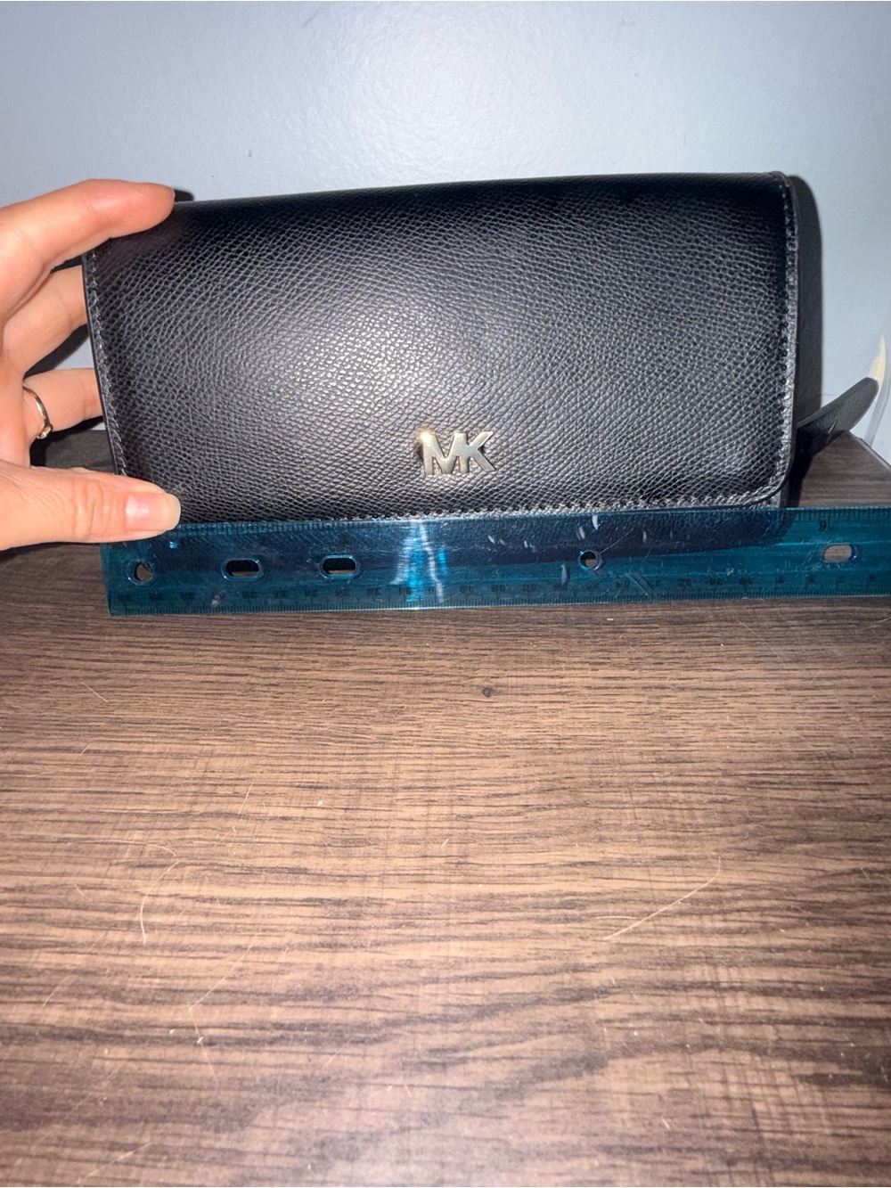 Michael Kors Black Leather Wallet with Gold MK Logo